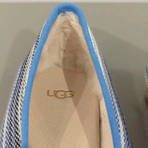 UGG Marleigh Serape Canvas Open Toe Flats Genuine Lamb Fur Lined size 11 - Picture 6 of 9